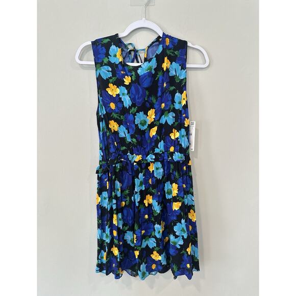 NWT Womens Zara Blue Flower Pattern Dress Elasticated Waisted V Front Large 2181 - Picture 2 of 8